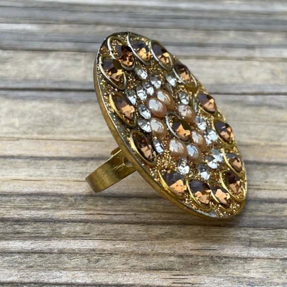 Women Rings Fashion Gold Tone Crystal Accent Ring Size adjustable 6-8 - Picture 8 of 11